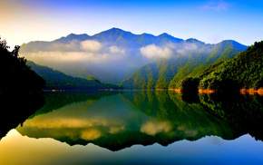 clouds, mountain, lake, nature