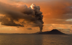 sunset, smoke, volcano