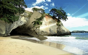 nature, waves, coast, sand, cave