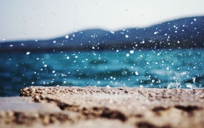 sea, water drops, depth of field, rock