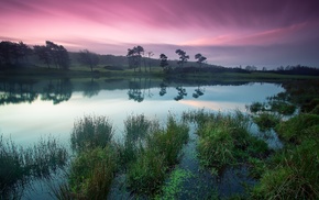 lake, landscape, sunset