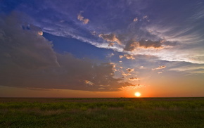 Sun, sky, field, clouds, nature