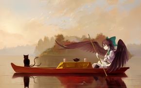 boat, anime, girl, wings, angel