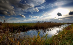 river, sky, water, valley, nature