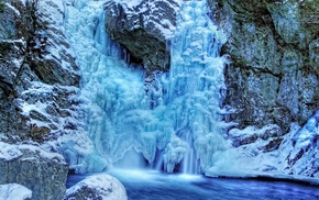 stones, winter, waterfall, Germany, lake