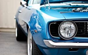 blue cars, 1969 Chevrolet Camaro SS, Chevrolet Camaro SS, muscle cars, Headlights, Chevrolet