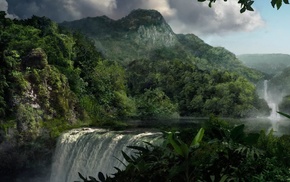 waterfall, nature, water