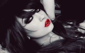 selective coloring, nose rings, Niky Von Macabre, piercing, red lipstick, girl