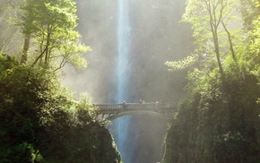 bridge, greenery, waterfall, stunner