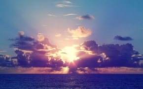 sunset, clouds, evening, Sun, sea