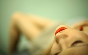 red lipstick, girl, lying down