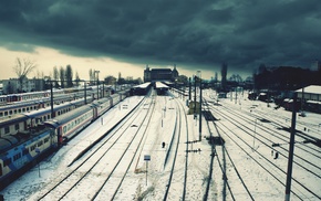 snow, railway, train, train station