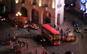 London, cityscape, tilt shift, buses, doubledecker, UK