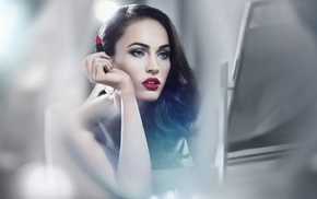 girl, red lipstick, blue eyes, Megan Fox