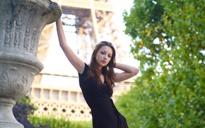 girl outdoors, girl, brunette, black dress, Anna Sbitnaya