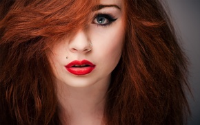 blue eyes, redhead, girl, piercing, nose rings, face