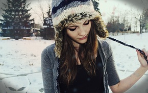 girl, brunette, winter