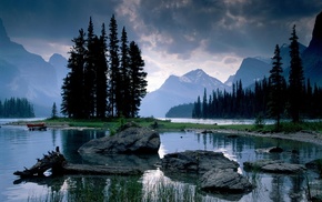 river, mountain, sky, forest, fishing