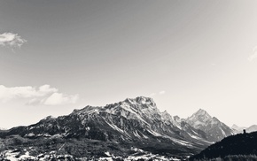 landscape, sky, mountain, nature, monochrome, snowy peak