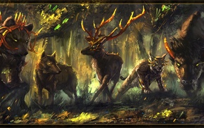 fantasy art, bears, wolf