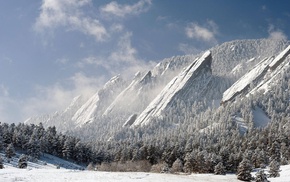 snow, trees, winter, mountain, nature