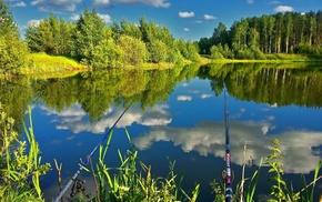 rest, trees, forest, fishing, pond