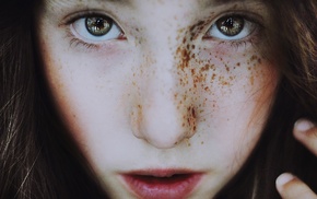 girl, closeup, eyes, freckles