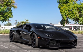 Lamborghini, aventador, black, city, parking