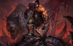 grommash hellscream, axes, creature, World of Warcraft Warlords of Draenor, orcs