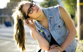 girl, brunette, glasses