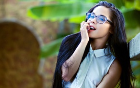 glasses, brunette, girl outdoors, girl, long hair