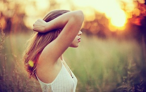 girl, brunette, girl outdoors, white tops, filter