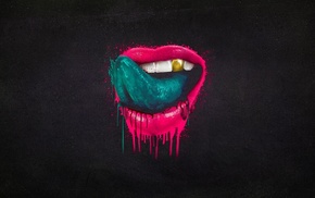 dark background, lips, tongues, teeth, artwork, paint splatter