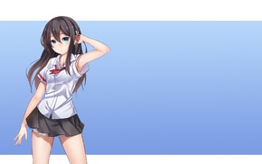 anime, blue eyes, school uniform, original characters, long hair, simple background