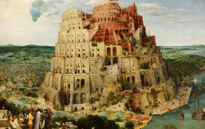 tower, classic art, Tower of Babel, boat, Pieter Bruegel