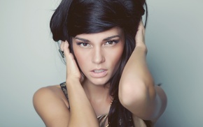 girl, model, face, dark hair, hazel eyes