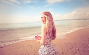 long hair, dress, blonde, beach