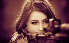 scopes, weapon, soldier, girl, brunette