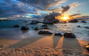 sea, beach, rock, nature, sunset