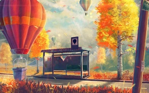 hot air balloons, artwork, Sylar, birch