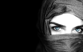 black, face, blue eyes, selective coloring