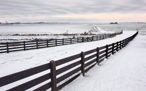 landscape, snow, fence, nature