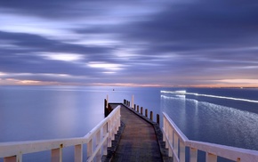 sunset, dock, sea, pier