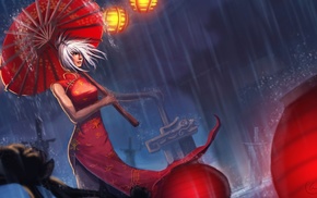 Riven, dress, artwork, umbrella, League of Legends, girl