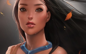 Pocahontas, girl, leaves