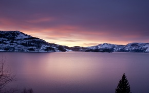 lake, mountain, sunrise, nature