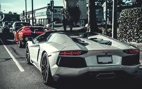 car, Lamborghini, Lamborghini Aventador, red, white