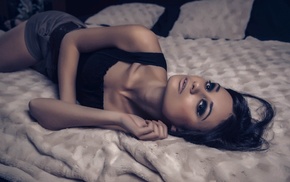 brunette, girl, lying down