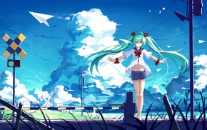 Hatsune Miku, Vocaloid, railway, clouds