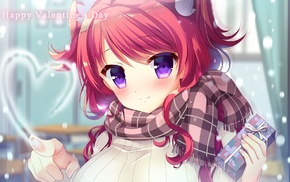 purple eyes, anime girls, Valentine, anime, original characters, redhead